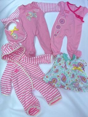 American Girl Bitty Baby Clothes Lot 5 Pc Pajamas Sleeper Dress Outfit 15” Doll